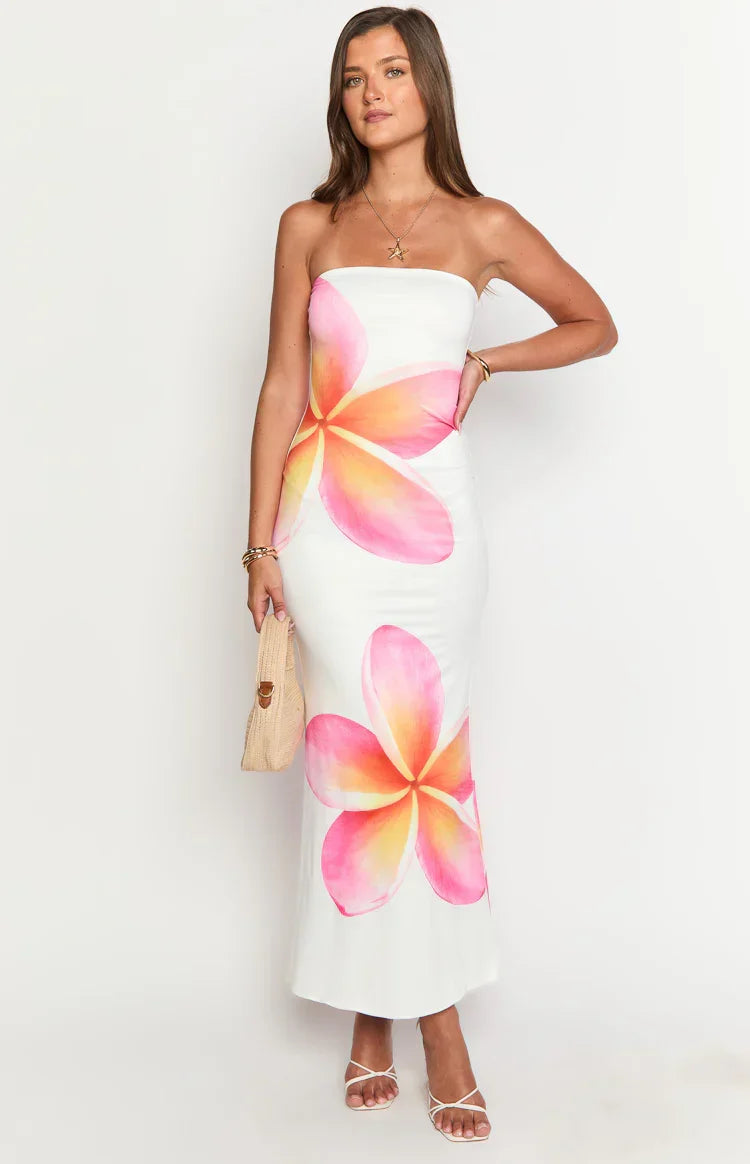 Arizona White Frangipani Maxi Dress