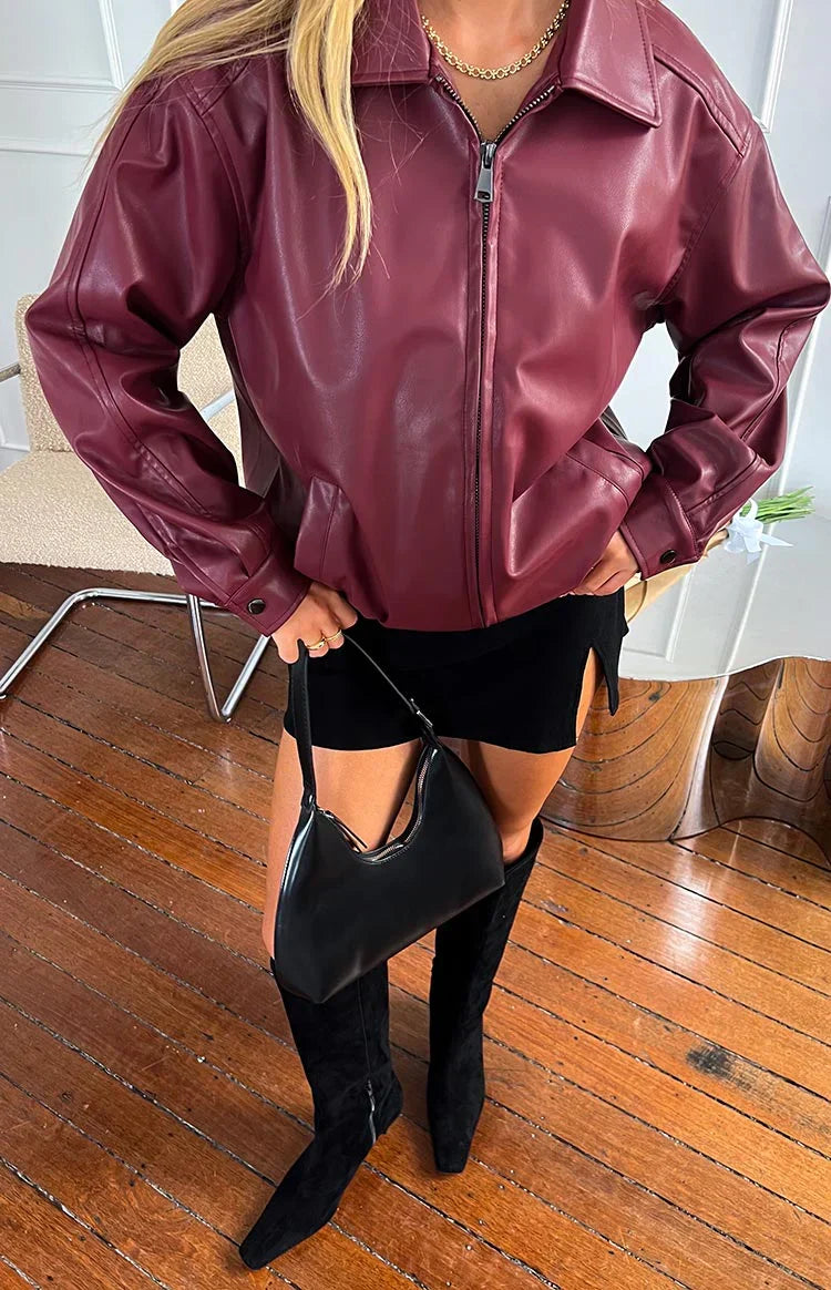 Abbi PU Red Bomber Jacket