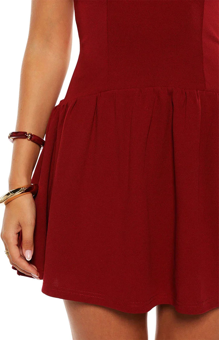 Alice Burgundy Halter Neck Mini Dress