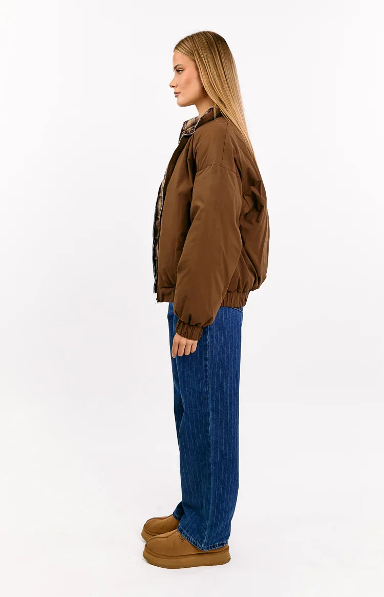 All I Wanted Brown Plaid Puffer Jacket