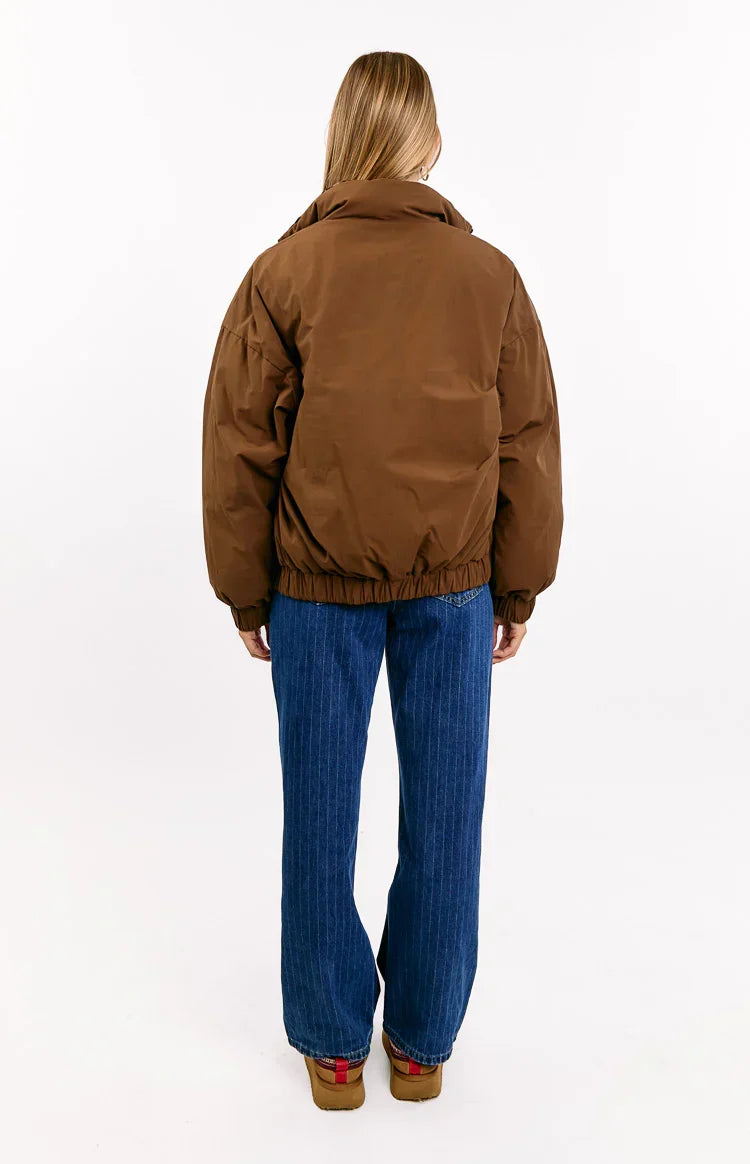 All I Wanted Brown Plaid Puffer Jacket