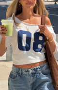 Amelie White Printed Off Shoulder Oversized Tee