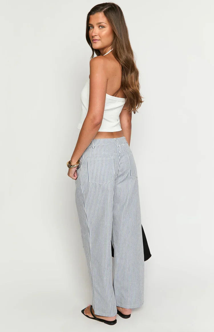 Amity Navy Stripe Mid Rise Straight Leg Jeans