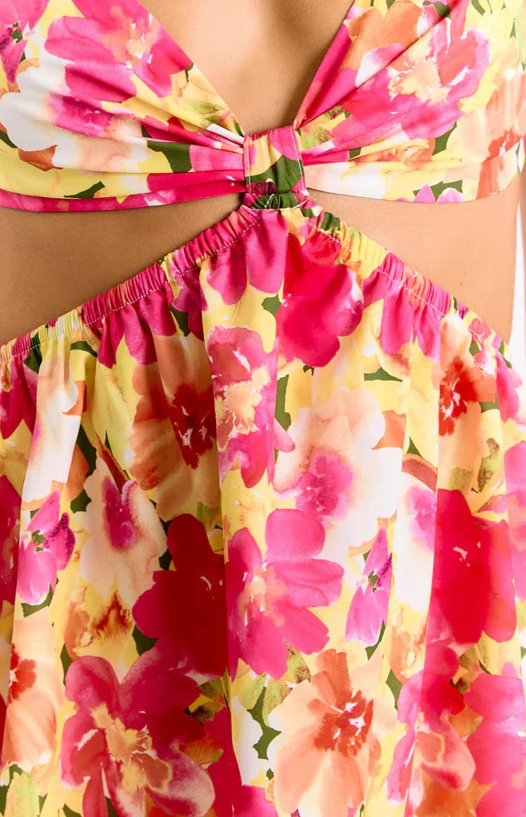 Amorgos Yellow Floral Pop Mini Dress