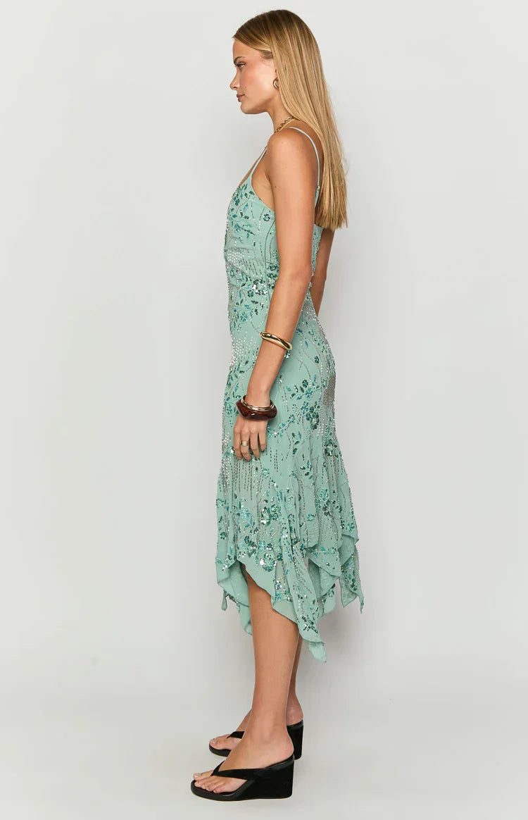Another World Teal Sequin Midi Dress