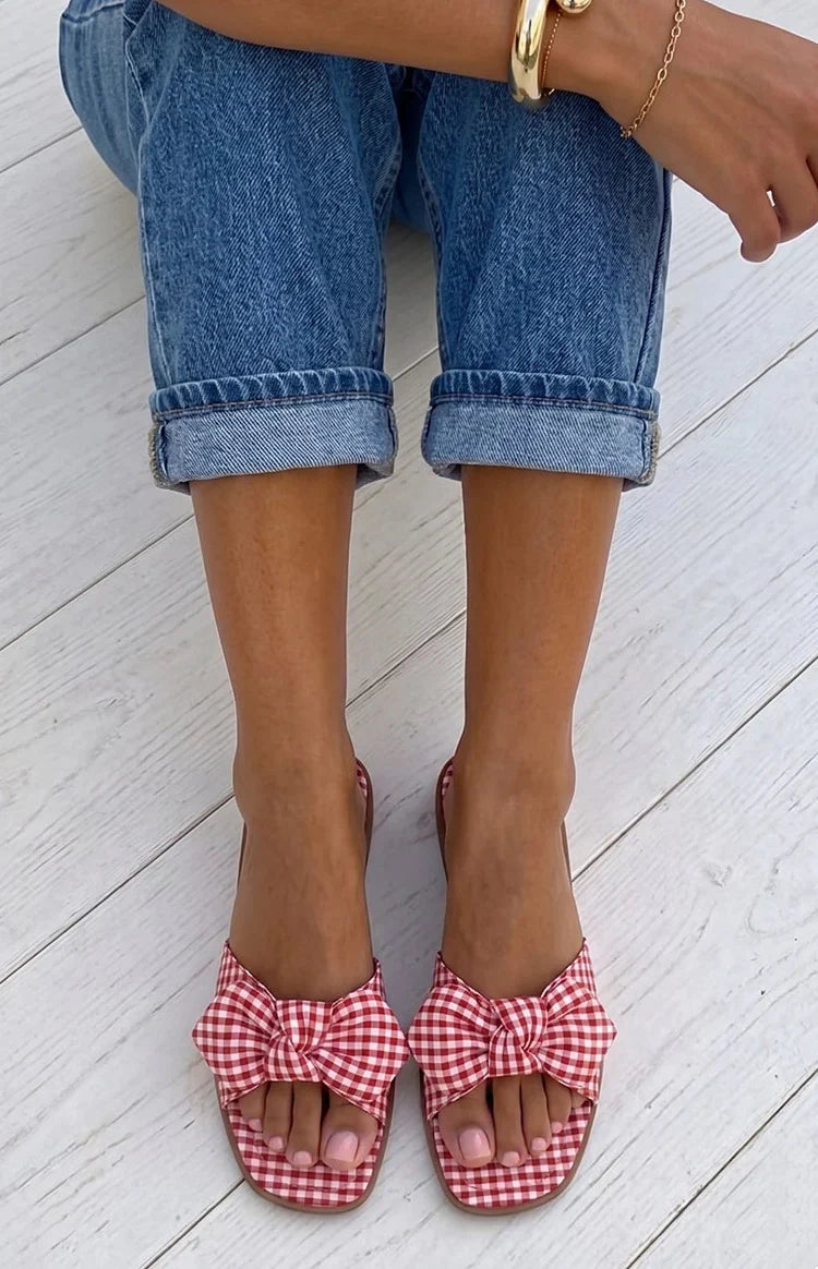 Ariel Red Check Bow Sandals