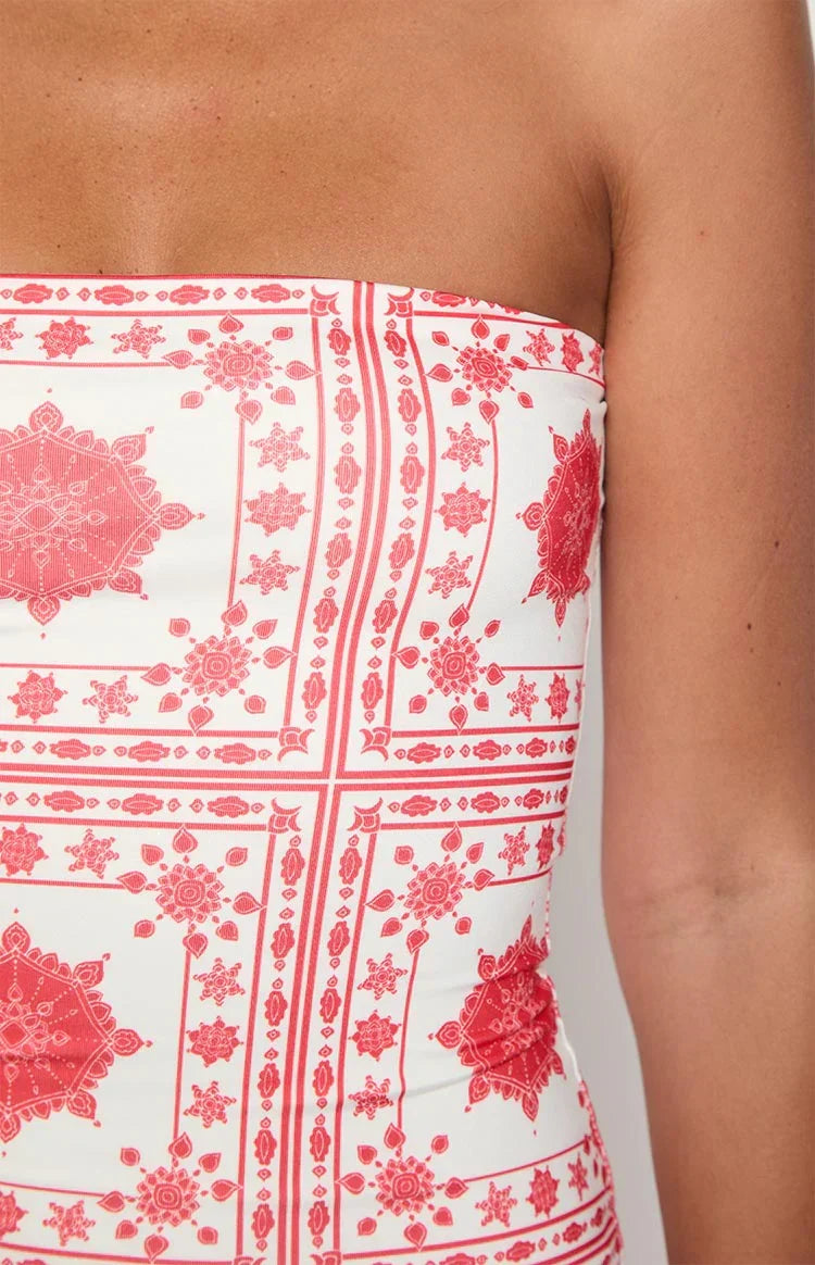 Arizona Red Tile Print Maxi Dress