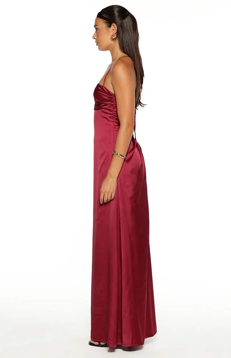 Blaise Burgundy Satin Maxi Dress