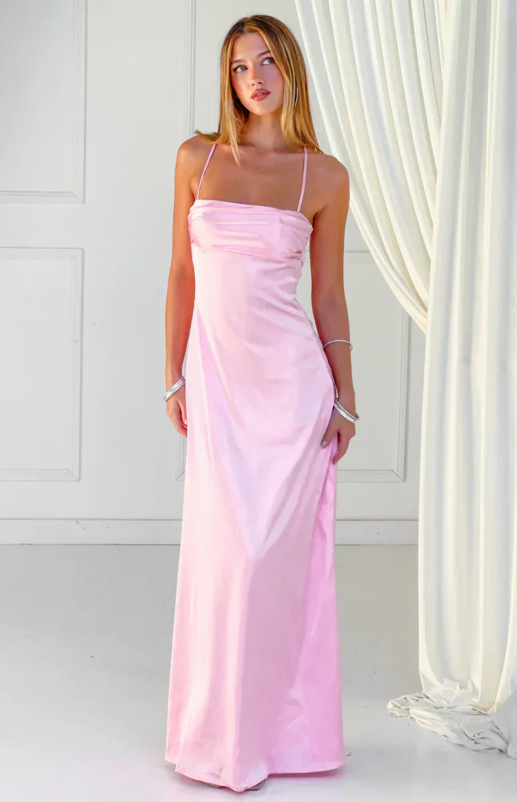 Blaise Pink Satin Maxi Dress