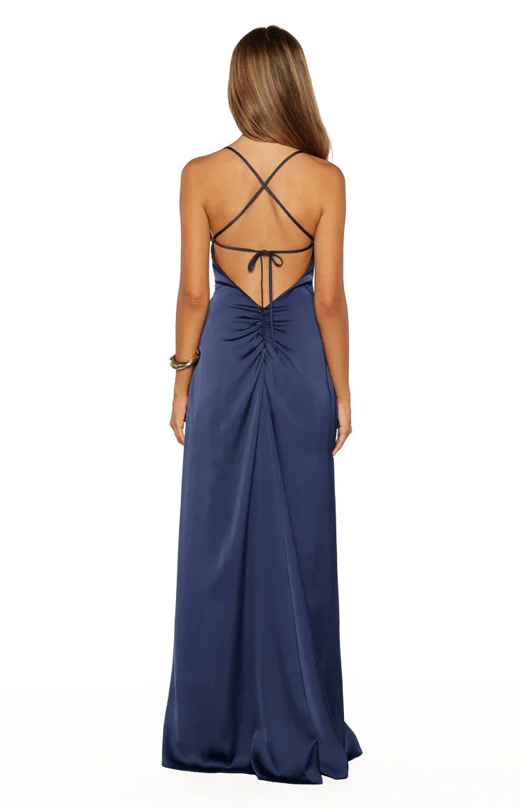 Blaise Navy Satin Prom Dress