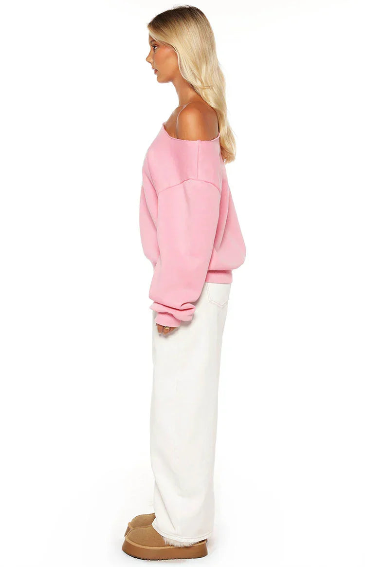 Buffie Pink Wash Off Shoulder Sweater