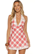 Cassidy Red Plaid Print Mini Dress