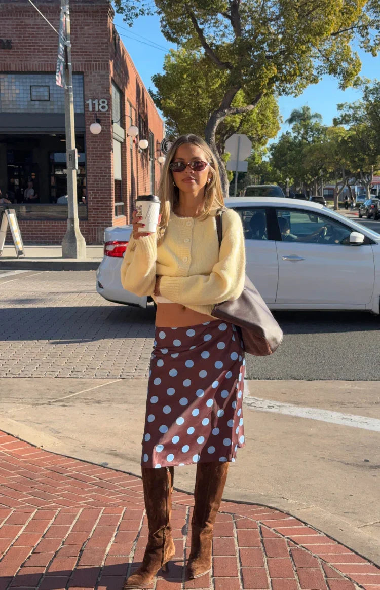 Charlize Brown and Blue Polka Dot Midi Skirt