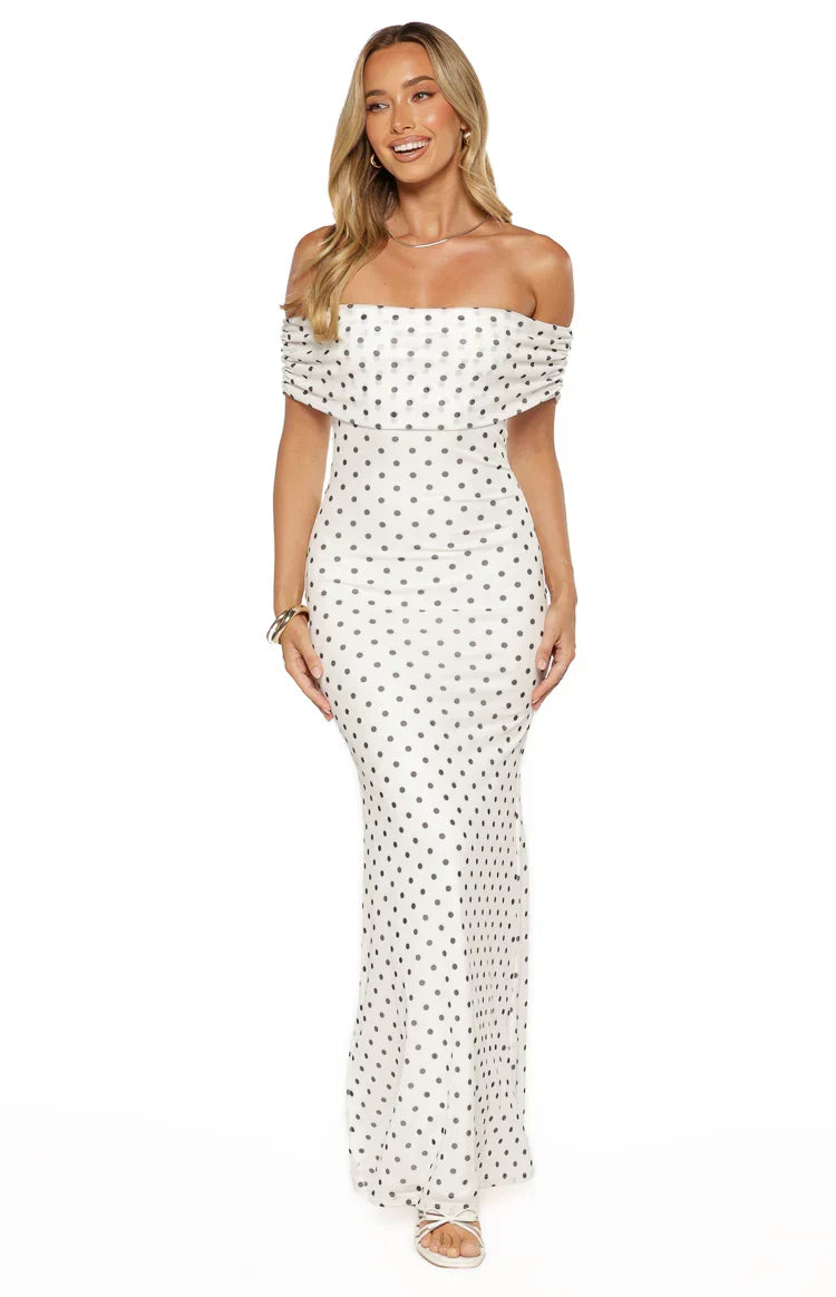 Cole White Polka Mesh Prom Dress