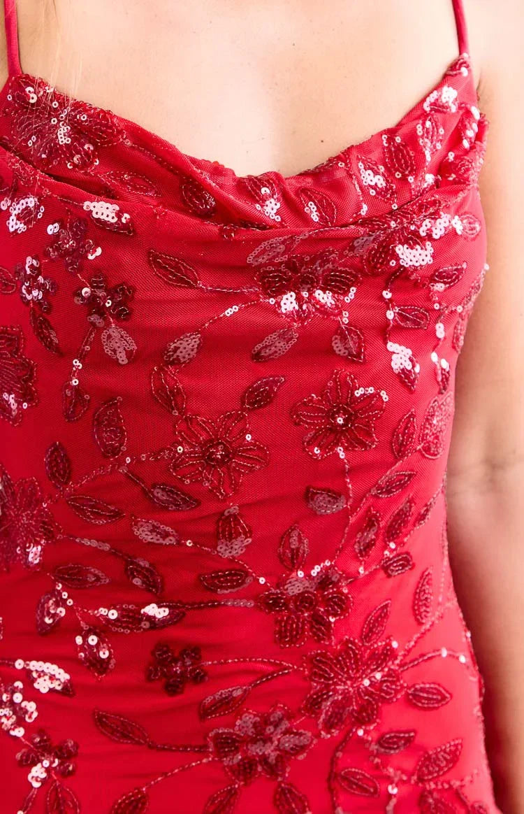 Cordae Red Sequin Party Mini Dress