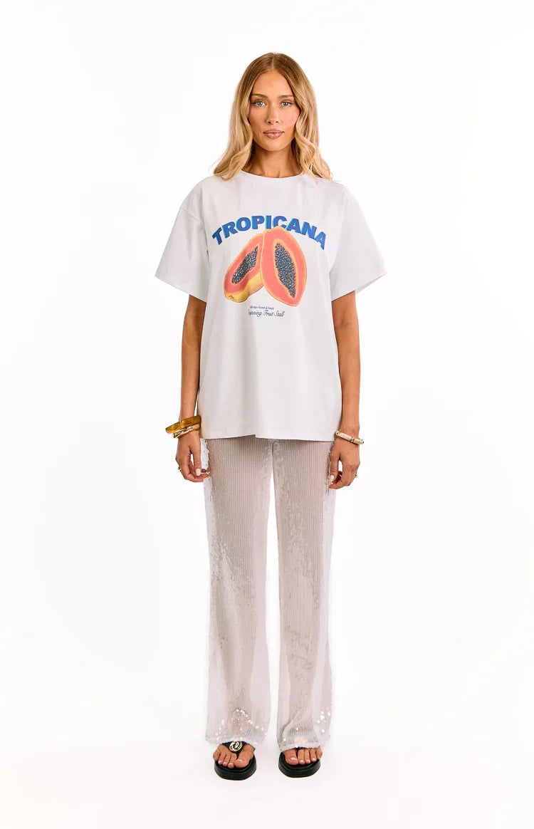 Cordelia White Sequin Wide Leg Pants