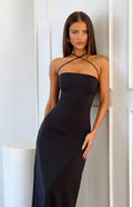 Del Mar Black Crepe Formal Maxi Dress