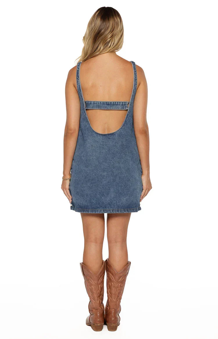Demi Denim Pearl Detail Mini Dress