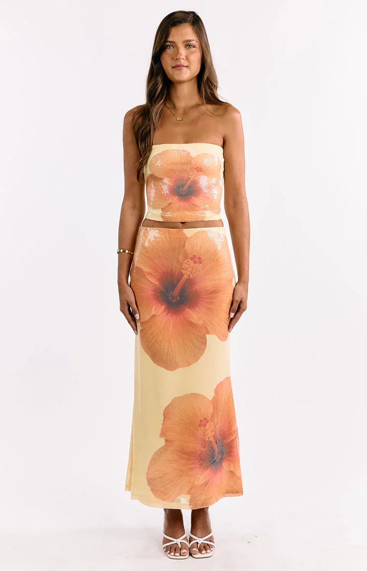 Denzel Yellow Floral Sequin Top