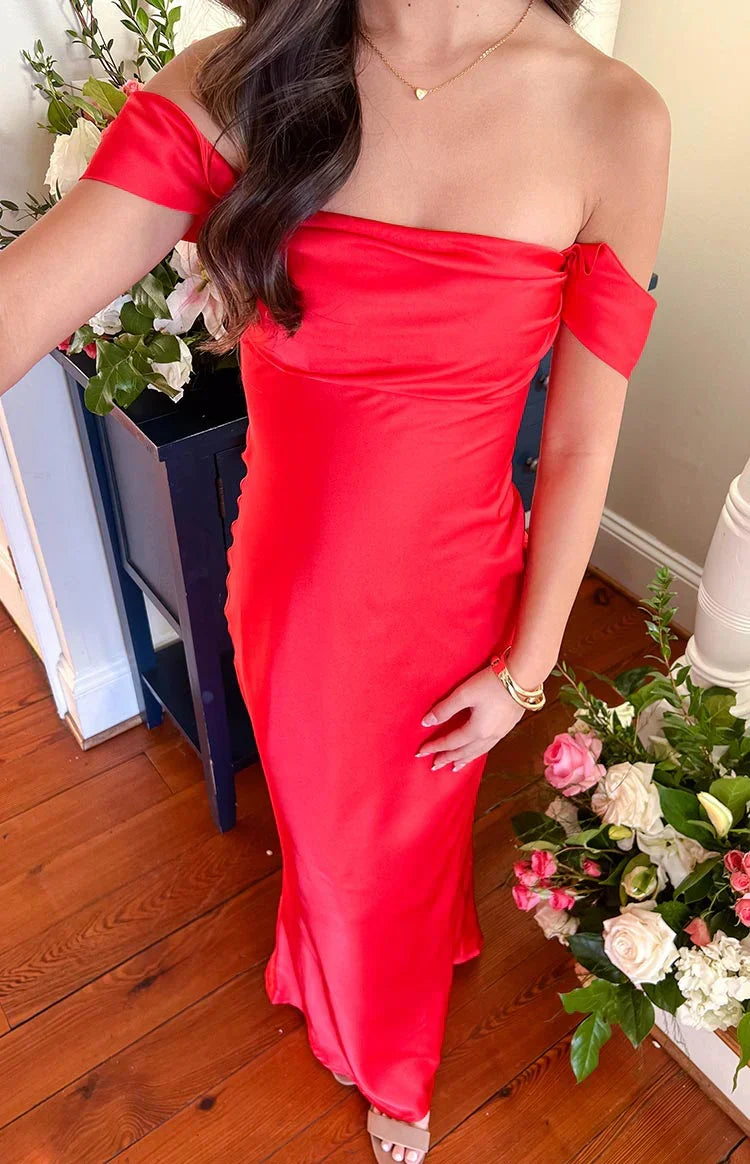 Ella Red Off Shoulder Formal Dress