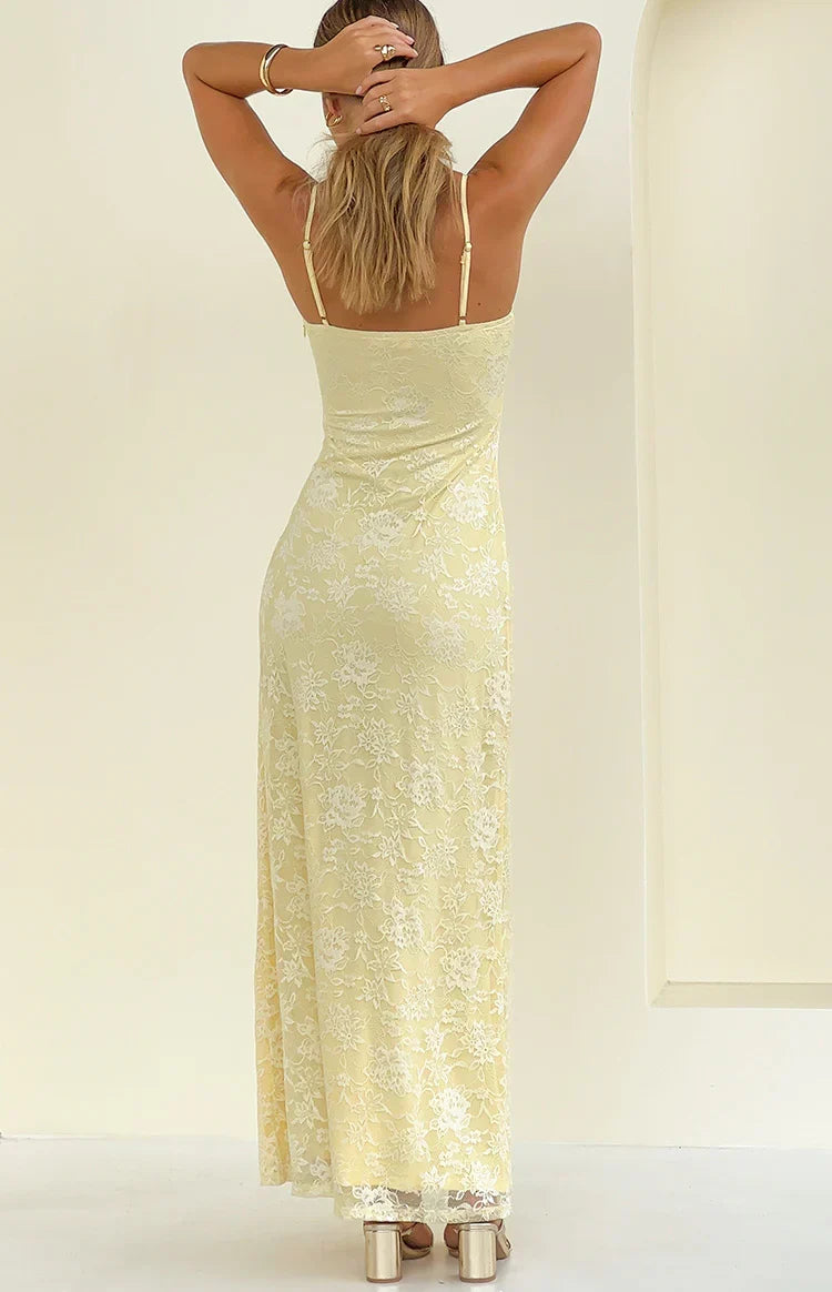 Ely Yellow Lace Maxi Formal Dress