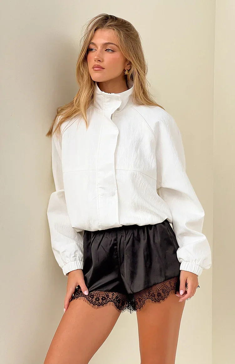 Enya Cream Funnel Neck Sports Jacket
