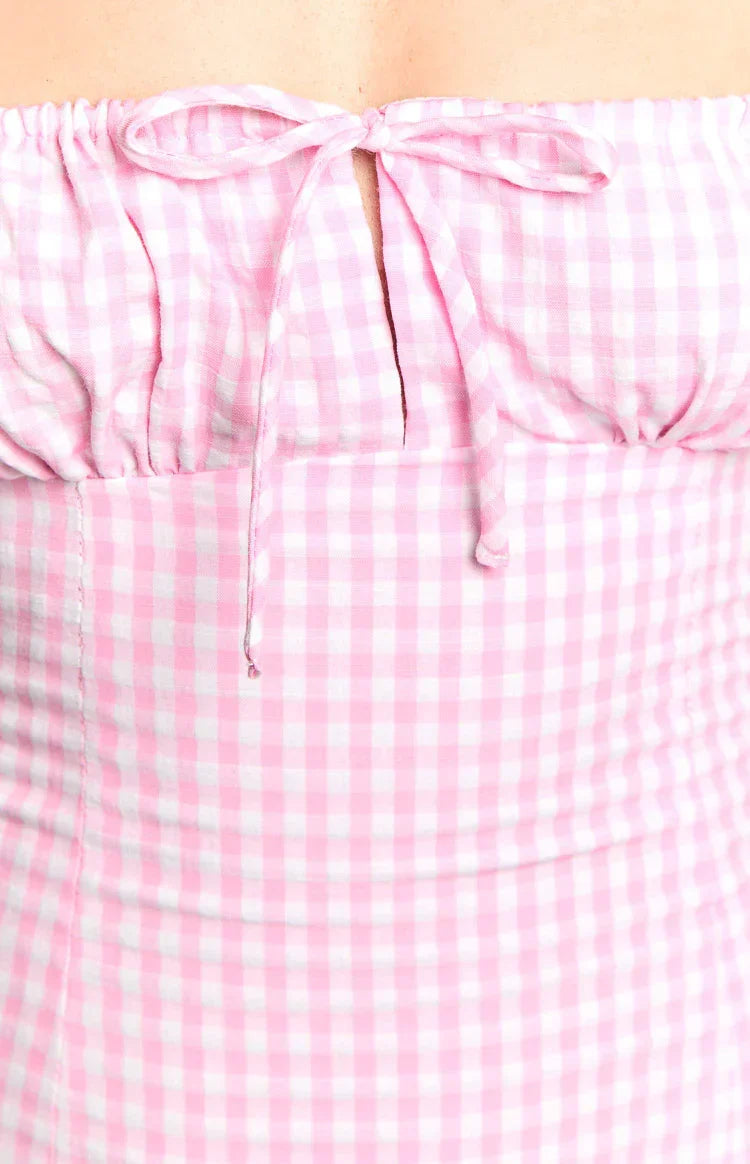 Faith Pink Gingham Strapless Mini Dress
