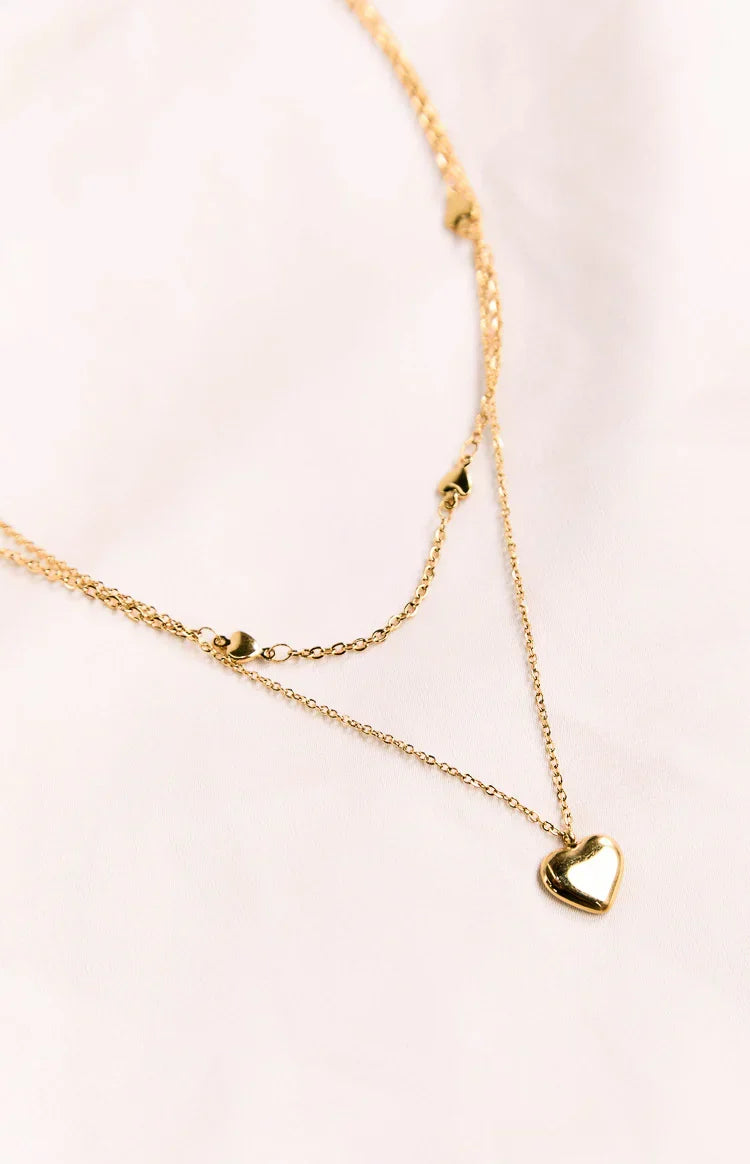 Gold Heart Double Chain Necklace