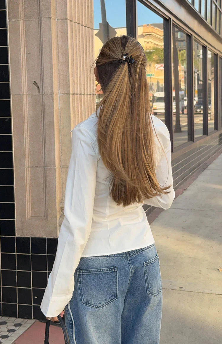 Helen White Fitted Long Sleeve Shirt