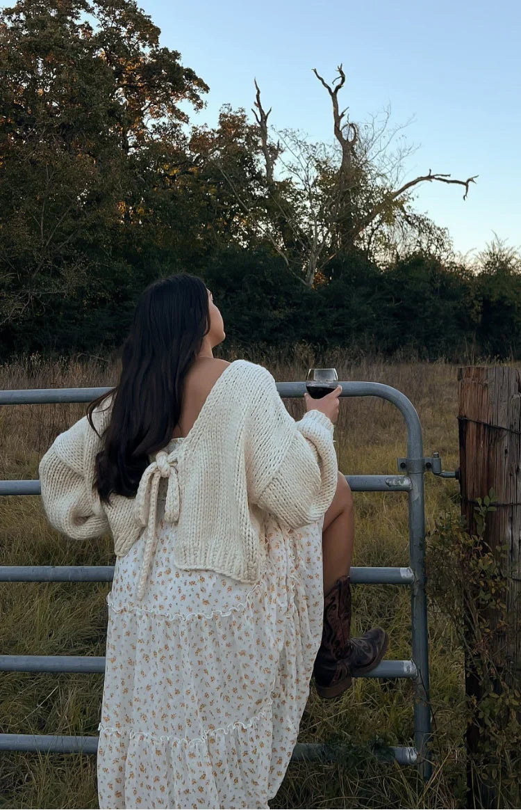 Holiday Cream Tie Up Knit Cardigan
