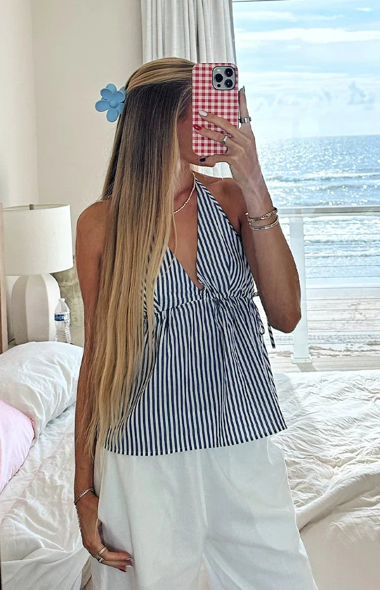 Imee Blue Striped Top