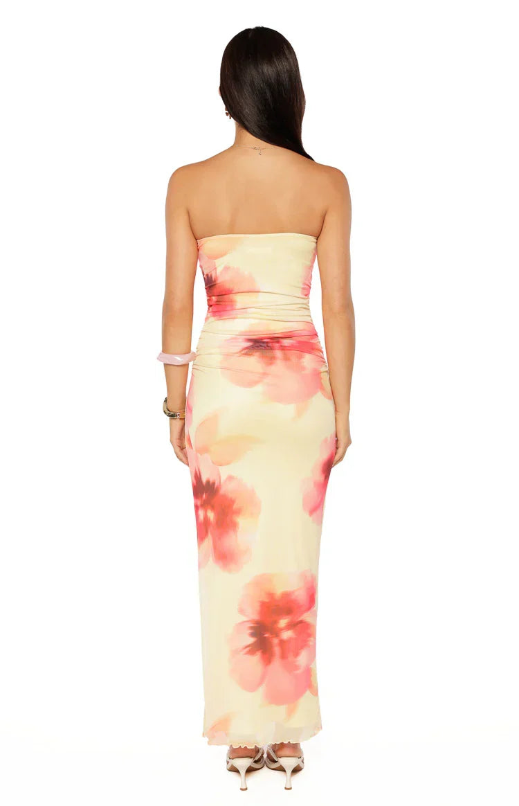 Imogen Yellow and Pink Floral Print Maxi Dress