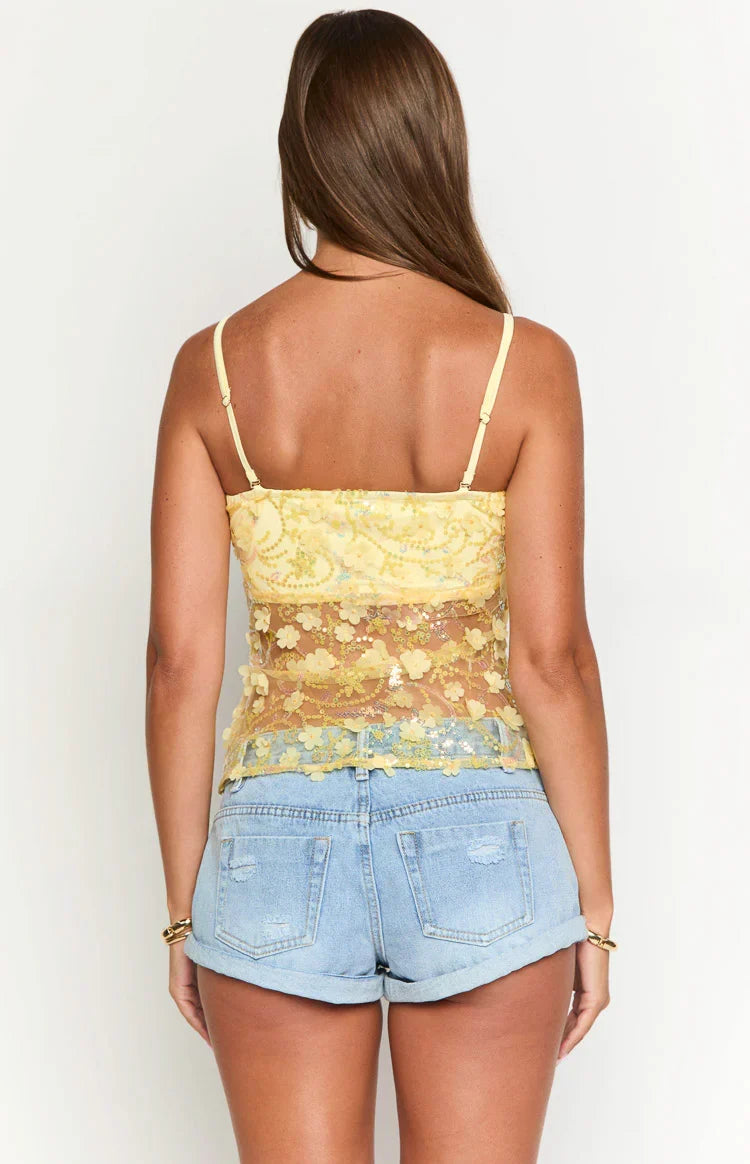 Isabella Yellow Sequin Strapless Top