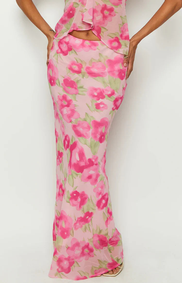 Jacqulin Pink Floral Print Maxi Skirt