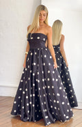 Julianne Strapless Polka Dot Satin Maxi Dress