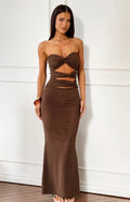 Junipa Chocolate Brown Strapless Cutout Maxi Dress