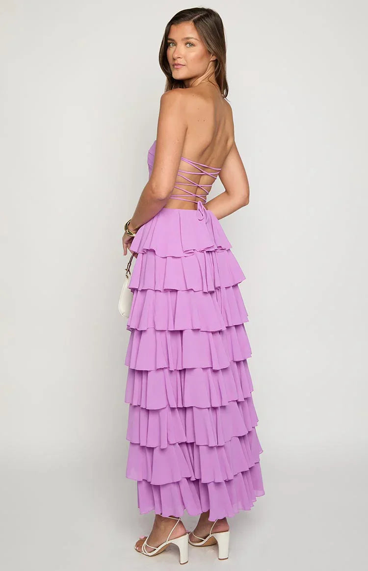 Kim Magenta Strapless Ruffle Prom Dress