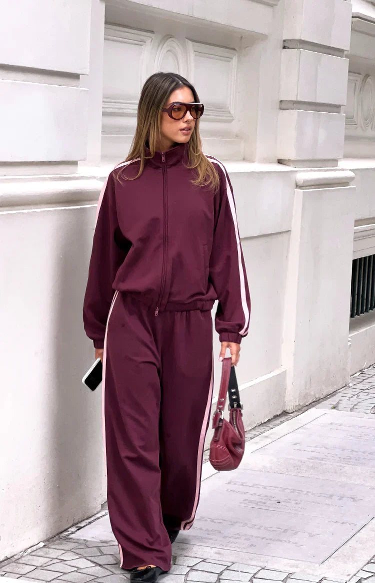 Kosie Burgundy and Pink Stripe Track Pants
