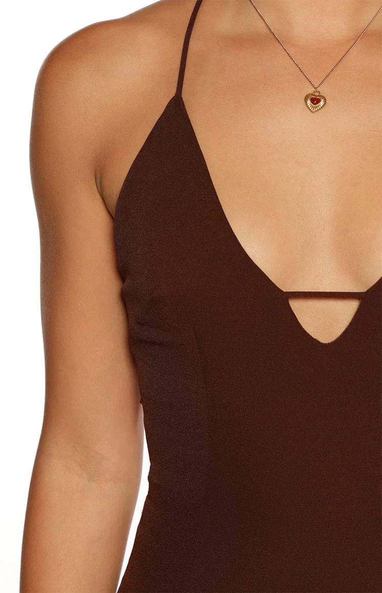La Jolla Brown V-Neck Maxi Dress
