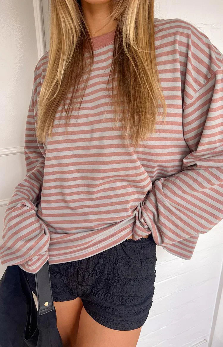 Lioness Bloom Muted Pastels Stripe Long Sleeve Top