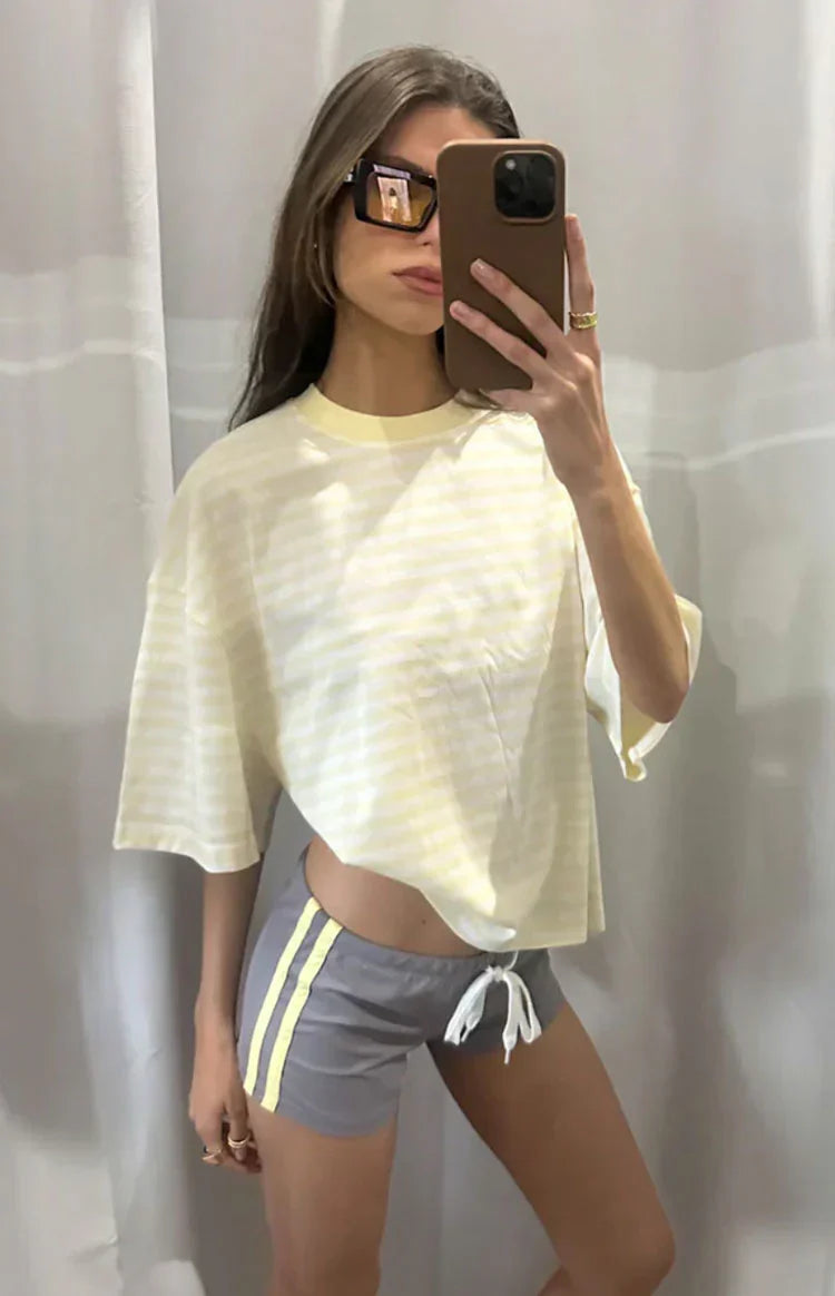 Lioness Bloom Short Sleeve Top Lemontini Stripe