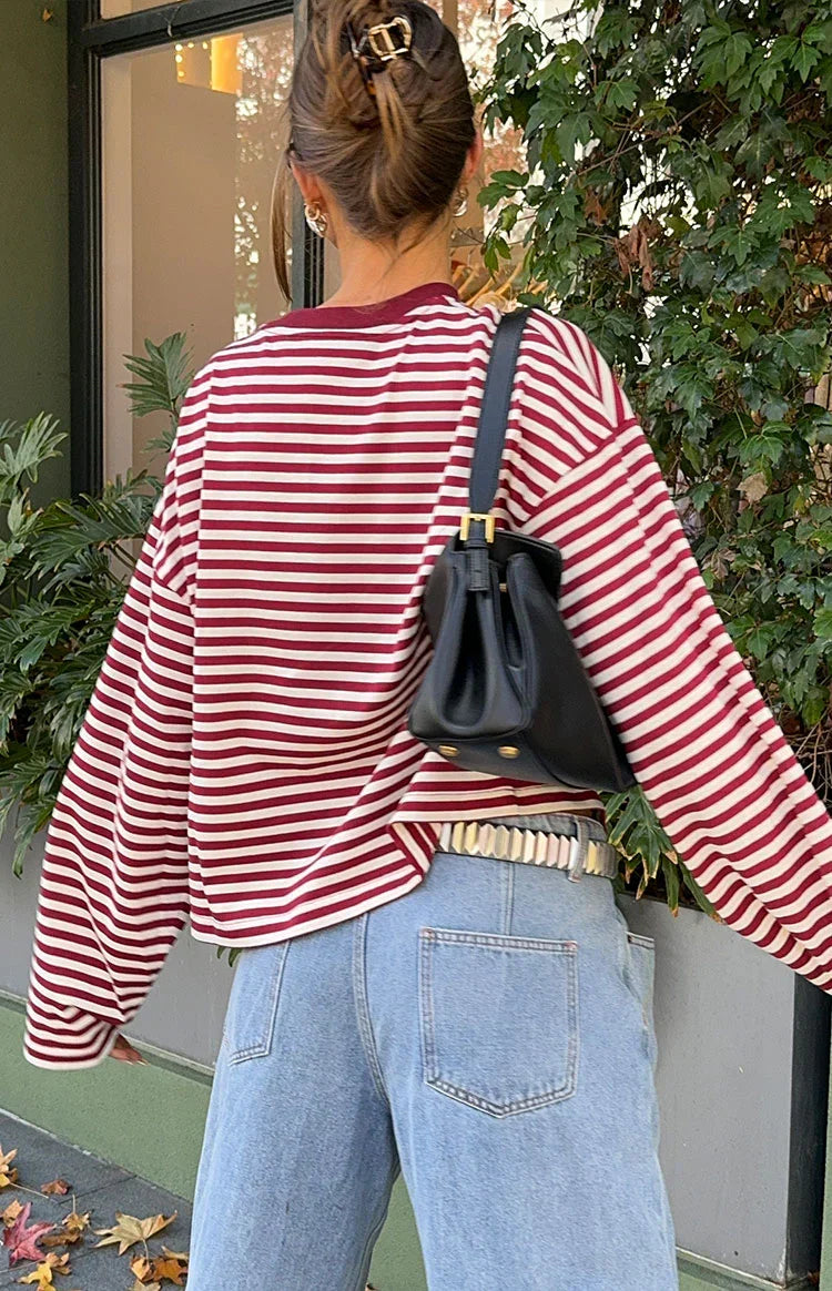 Lioness Bloom Wine Stripe Long Sleeve Top
