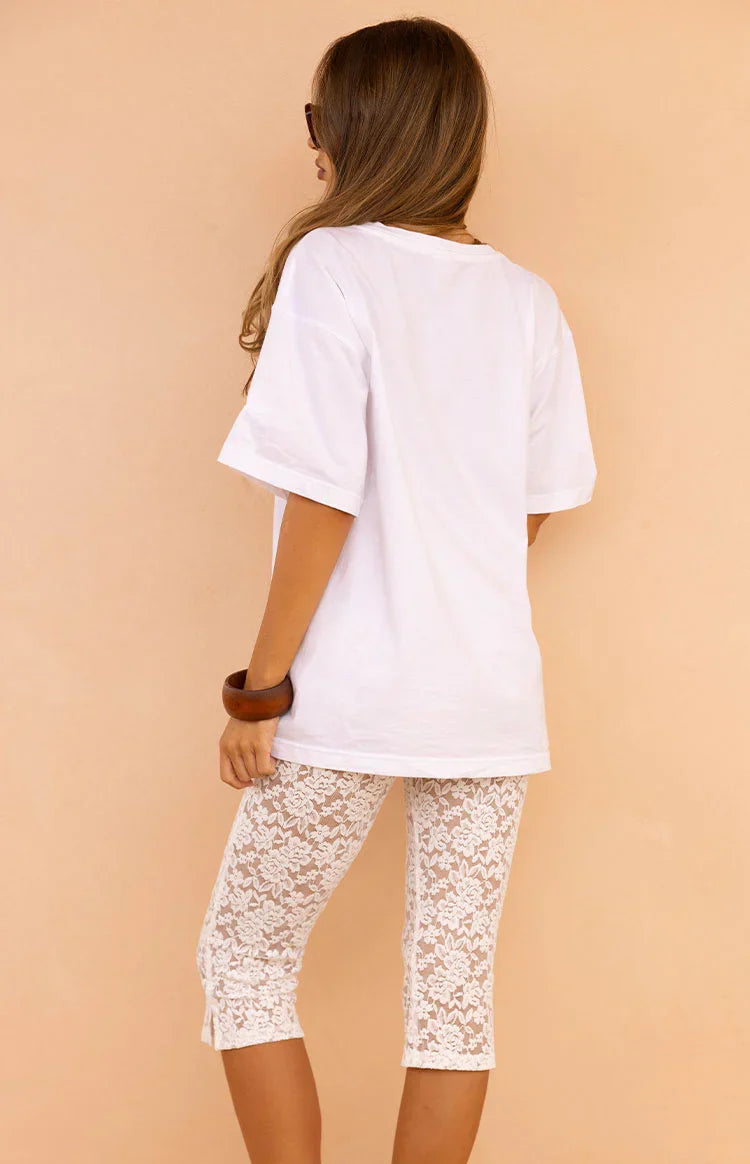 Lydia White Lace Mid Rise Capri Pants - PRE ORDER