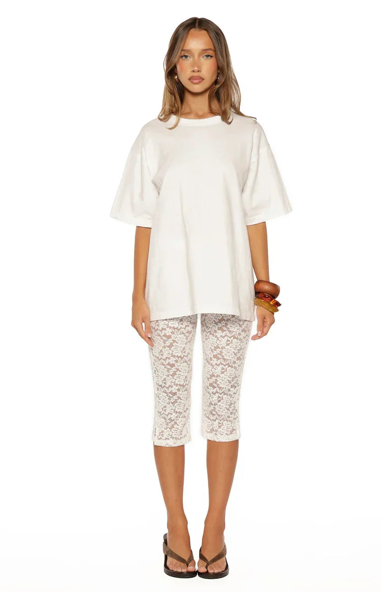 Lydia White Lace Mid Rise Capri Pants - PRE ORDER