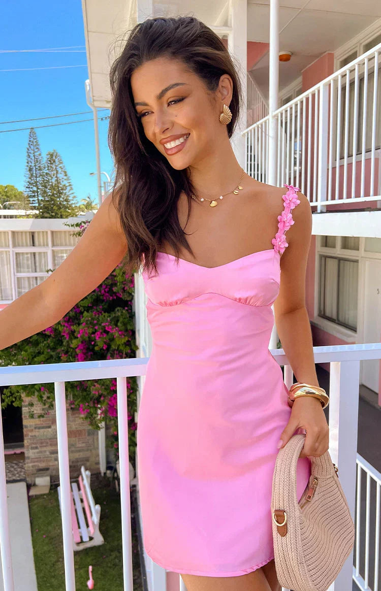 Marbelle Hot Pink Satin Mini Dress