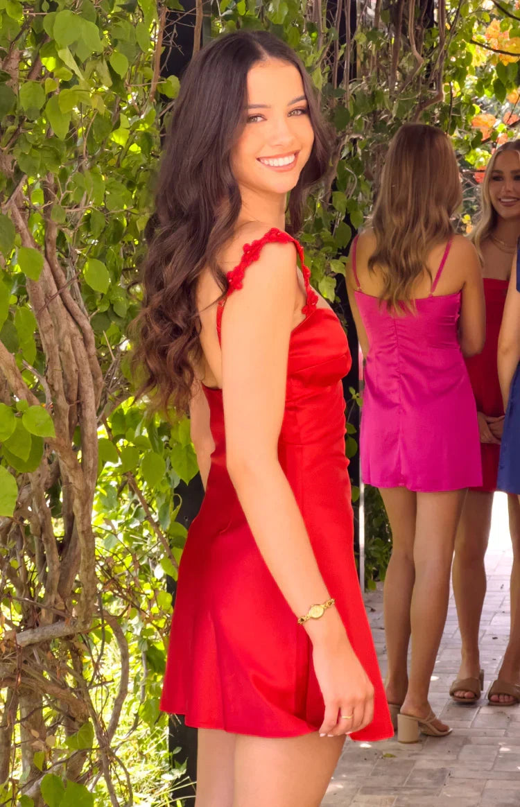 Marbelle Red Satin Mini Dress