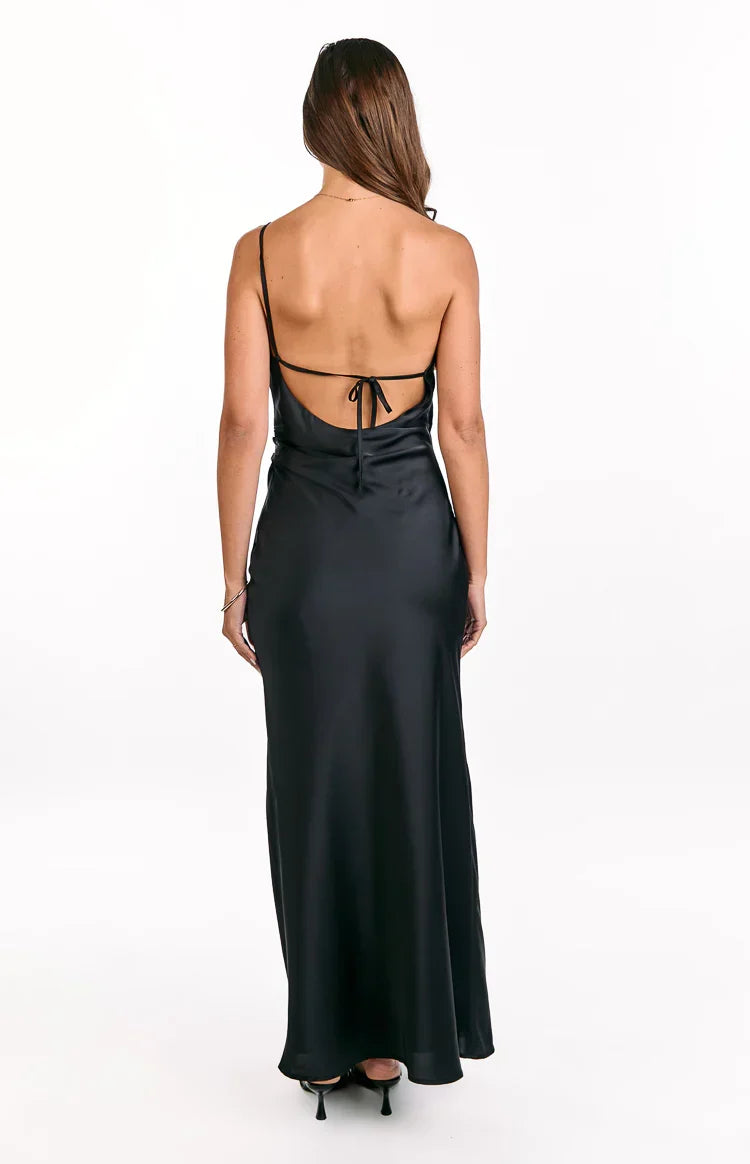 Marriot Black One Shoulder Formal Maxi Dress