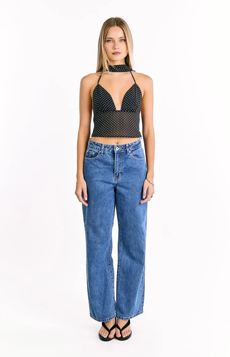 Maye Black Polka Dot Top