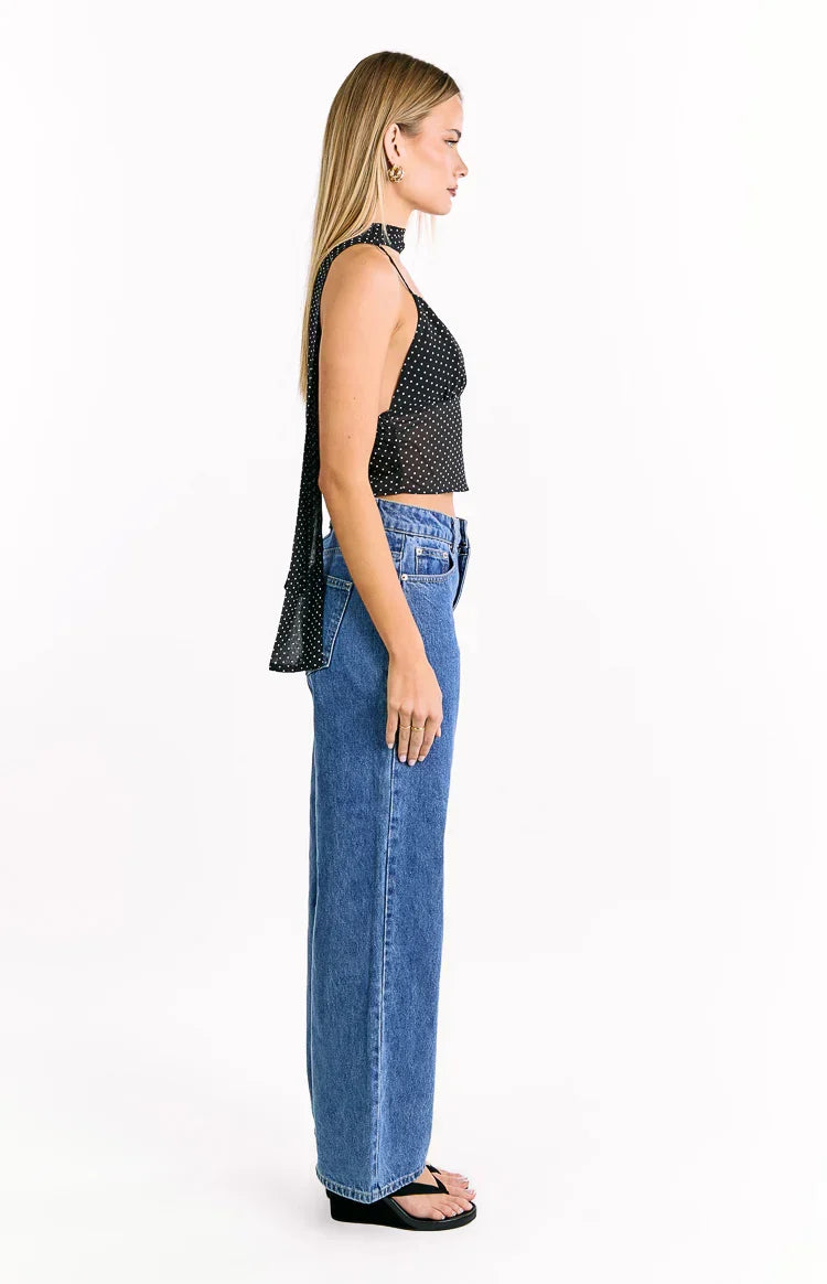 Maye Black Polka Dot Top