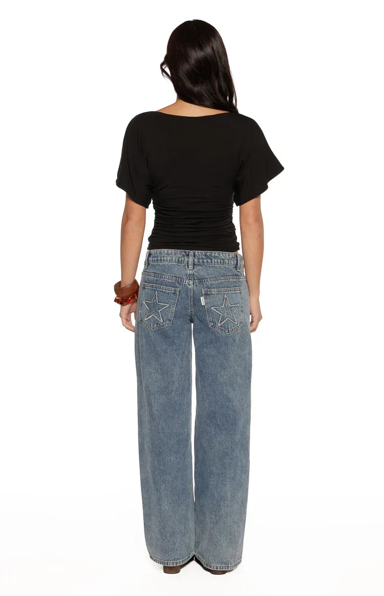 Muriel Black Ruched Waist Jersey Top